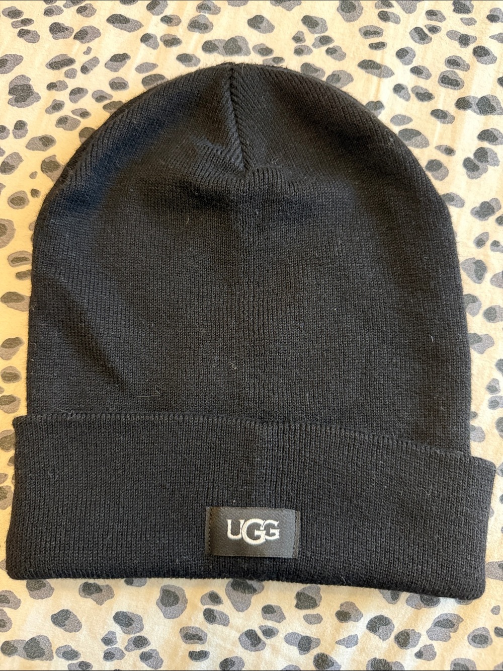 UGG Black Knit Logo Cuff Beanie